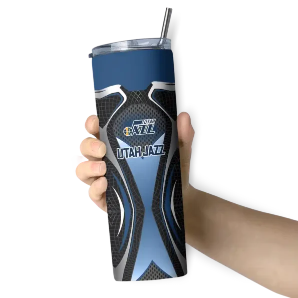 customized utah jazz superman emblem navy black skinny tumbler premium grade.webp