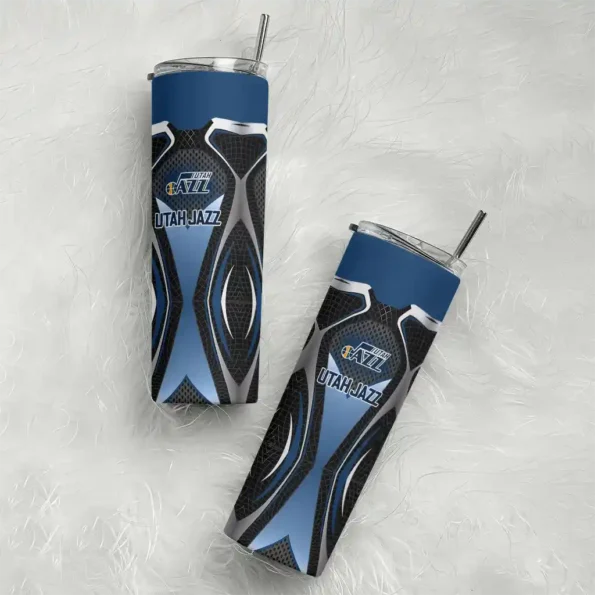 customized utah jazz superman emblem navy black skinny tumbler top rated.webp