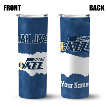 customized utah jazz torn band navy white skinny tumbler fashion forward.webp