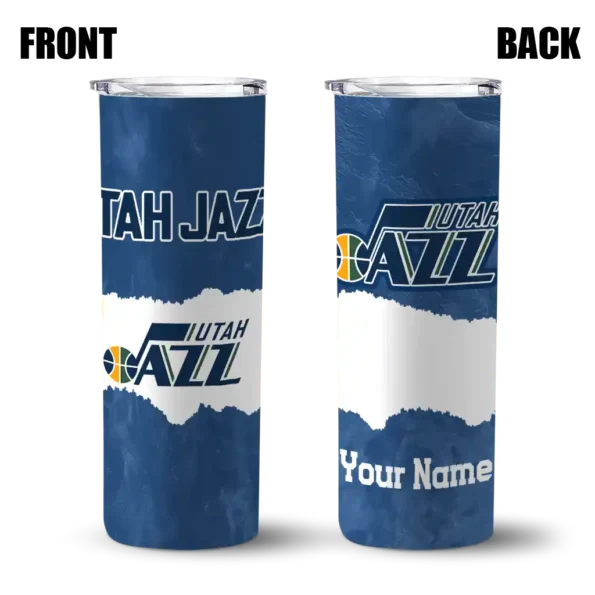 customized utah jazz torn band navy white skinny tumbler fashion forward.webp