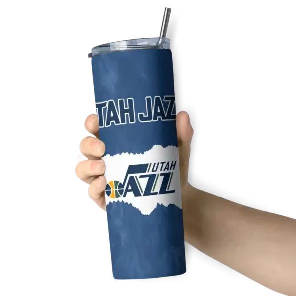 customized utah jazz torn band navy white skinny tumbler premium grade.webp
