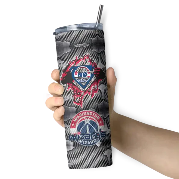 customized washington wizards chevron v blue gray skinny tumbler premium grade.webp