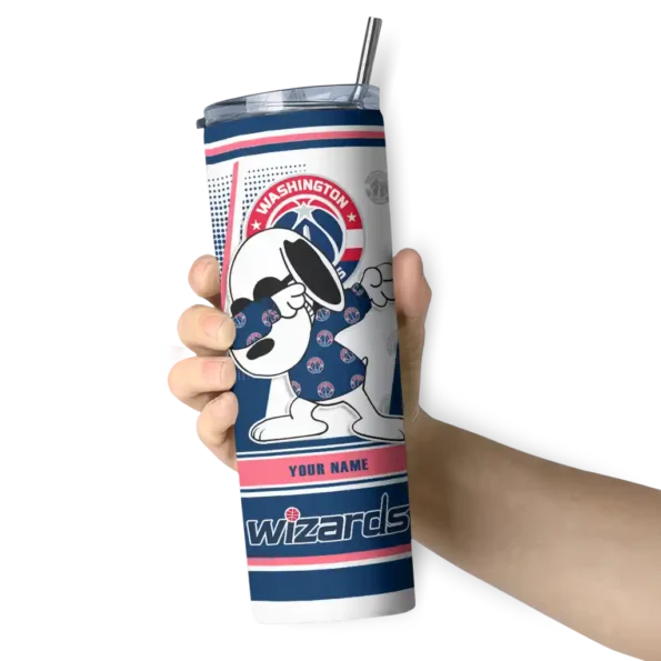 customized washington wizards snoopy dog blue white skinny tumbler premium grade.webp