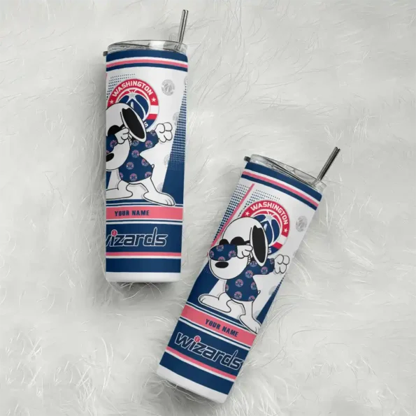 customized washington wizards snoopy dog blue white skinny tumbler top rated.webp