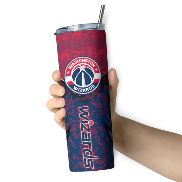 customized washington wizards spiral burst print blue skinny tumbler premium grade.webp