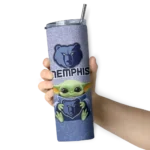 memphis grizzlies yoda smile blue skinny tumbler best selling 1.webp