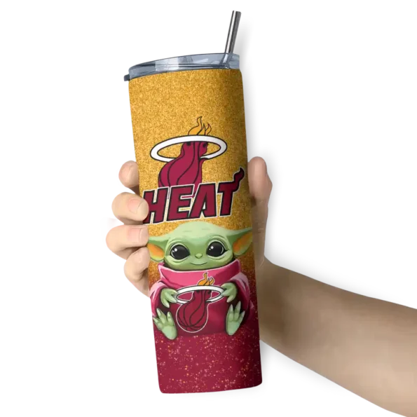 miami heat yoda smile red skinny tumbler premium grade.webp