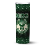 milwaukee bucks radiant glitter green skinny tumbler best selling.webp