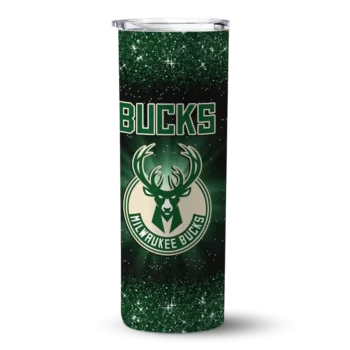 milwaukee bucks radiant glitter green skinny tumbler best selling.webp