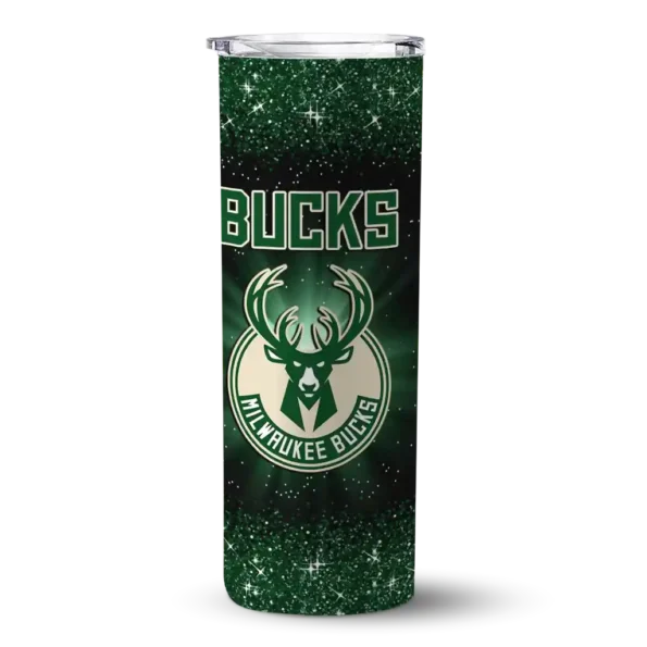 milwaukee bucks radiant glitter green skinny tumbler best selling.webp