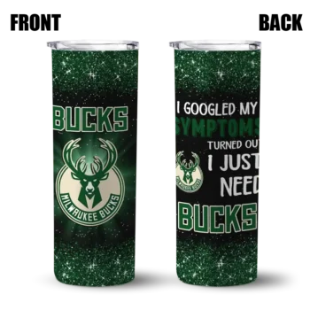 milwaukee bucks radiant glitter green skinny tumbler fashion forward.webp