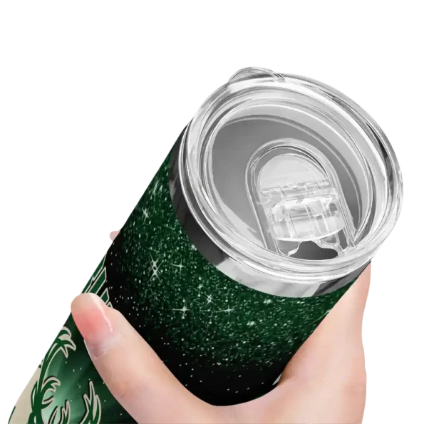 milwaukee bucks radiant glitter green skinny tumbler high quality.webp