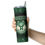 milwaukee bucks radiant glitter green skinny tumbler best selling 1.webp