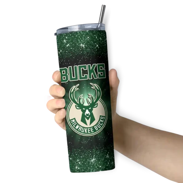 milwaukee bucks radiant glitter green skinny tumbler premium grade.webp