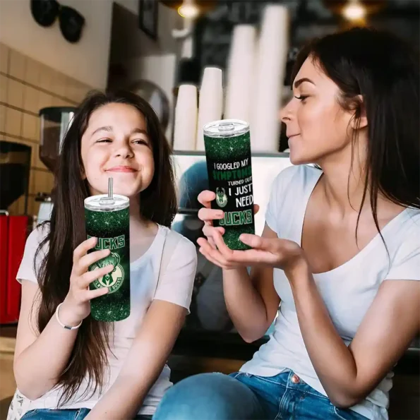 milwaukee bucks radiant glitter green skinny tumbler trendy.webp