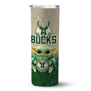 milwaukee bucks yoda smile green skinny tumbler best selling 1.webp