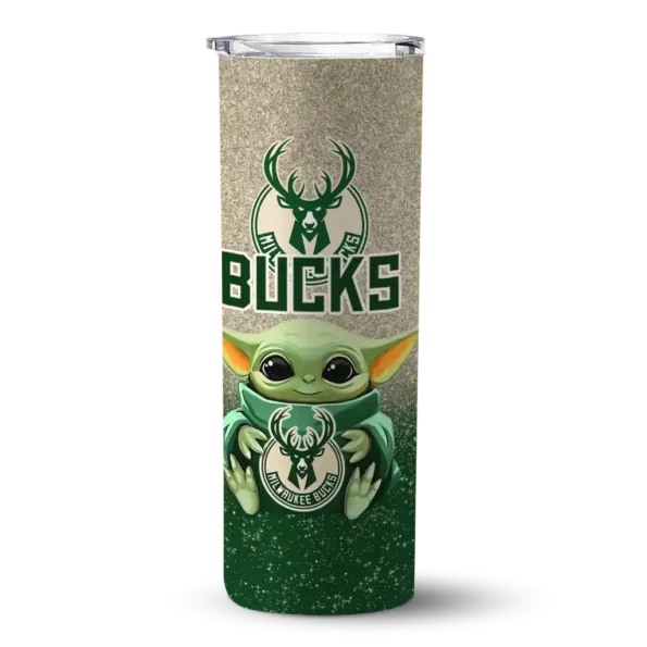 milwaukee bucks yoda smile green skinny tumbler best selling 1.webp