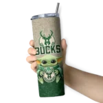milwaukee bucks yoda smile green skinny tumbler best selling 1.webp