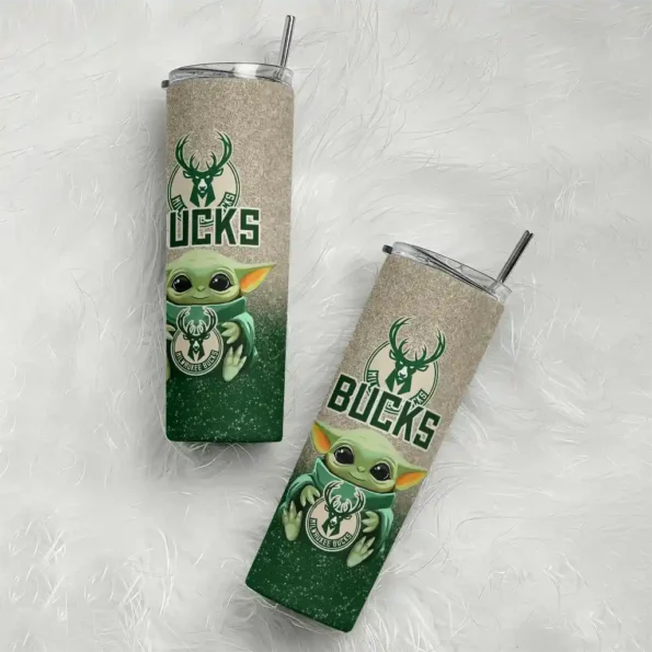 milwaukee bucks yoda smile green skinny tumbler top rated.webp