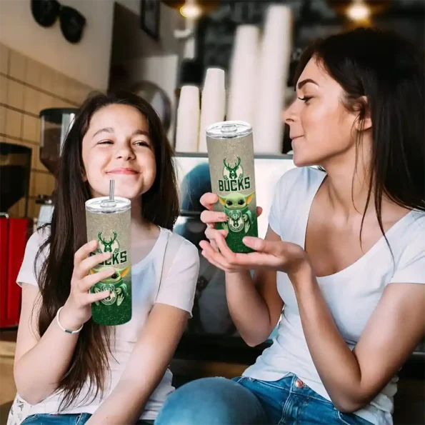 milwaukee bucks yoda smile green skinny tumbler trendy.webp