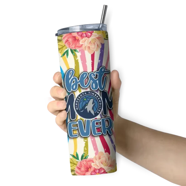 minnesota timberwolves flower cluster skinny tumbler premium grade.webp