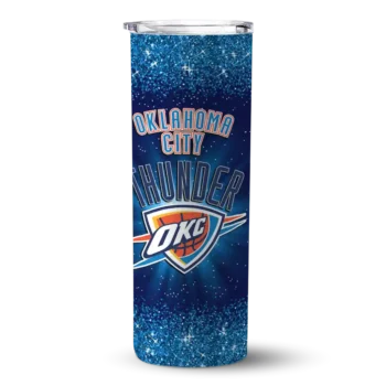 oklahoma city thunder radiant glitter blue skinny tumbler best selling 1.webp