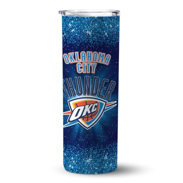 oklahoma city thunder radiant glitter blue skinny tumbler best selling 1.webp