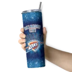 oklahoma city thunder radiant glitter blue skinny tumbler best selling 1.webp