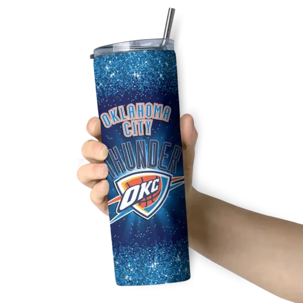 oklahoma city thunder radiant glitter blue skinny tumbler premium grade.webp