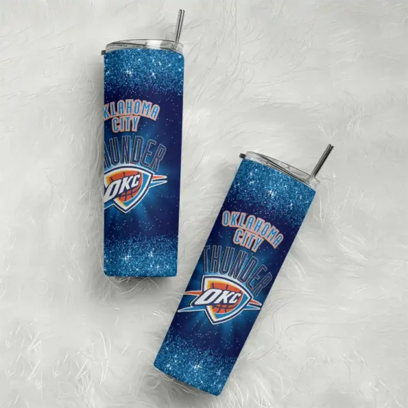 oklahoma city thunder radiant glitter blue skinny tumbler top rated.webp