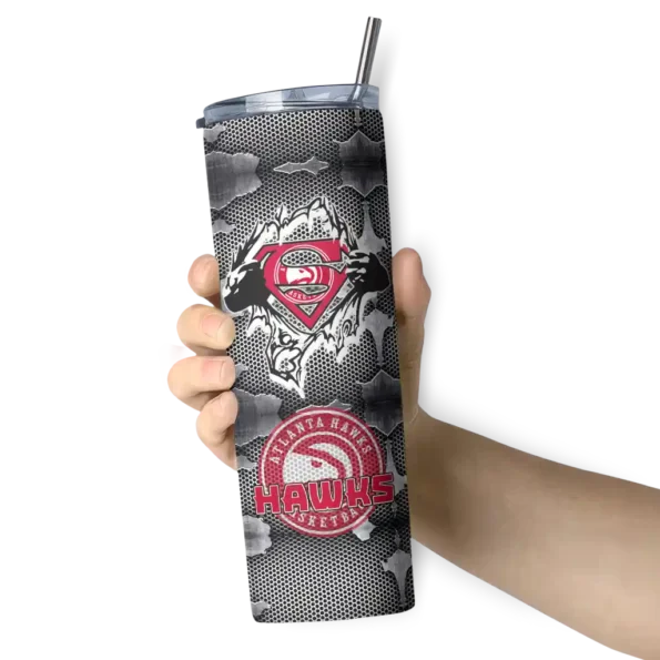 personalized atlanta hawks chevron v red gray skinny tumbler premium grade.webp