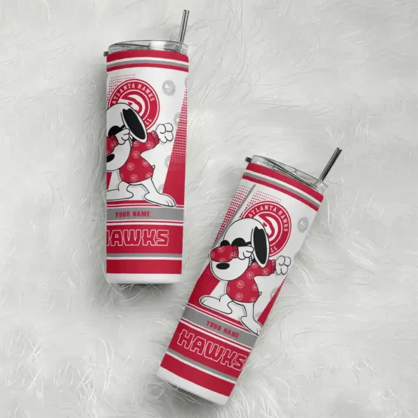 personalized atlanta hawks snoopy dog red white skinny tumbler top rated.webp