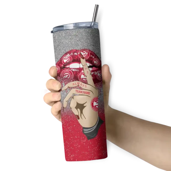 personalized atlanta hawks sparkle lips red skinny tumbler premium grade.webp