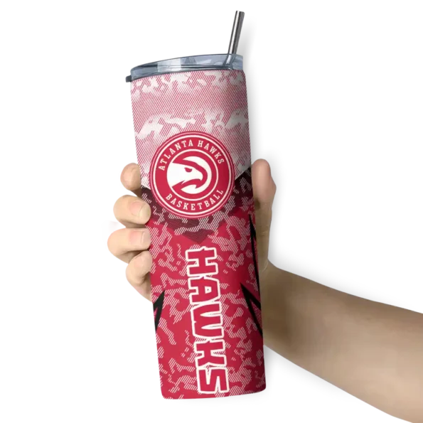 personalized atlanta hawks spiral burst print red skinny tumbler premium grade.webp
