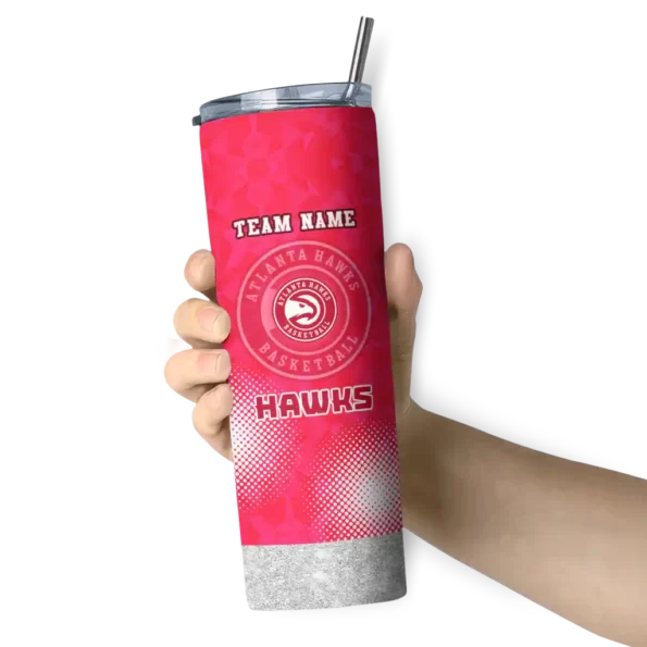personalized atlanta hawks starburst tiles red skinny tumbler premium grade.webp
