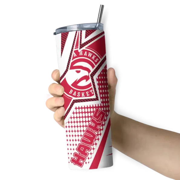 personalized atlanta hawks web stripes red white skinny tumbler premium grade.webp