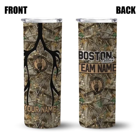 personalized boston celtics antler flow camo skinny tumbler fashion forward.webp