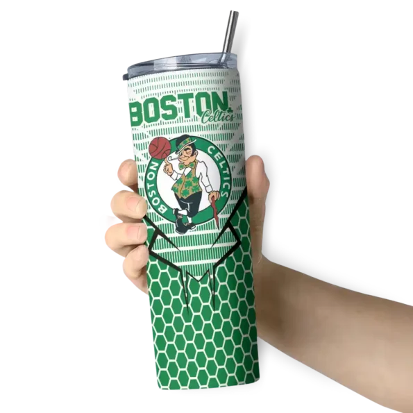 personalized boston celtics chevron stripes green skinny tumbler premium grade.webp
