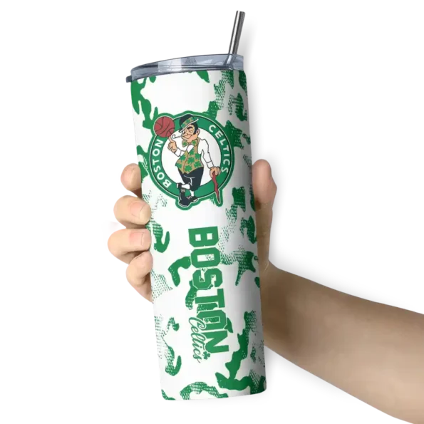personalized boston celtics claw marks green white skinny tumbler premium grade.webp