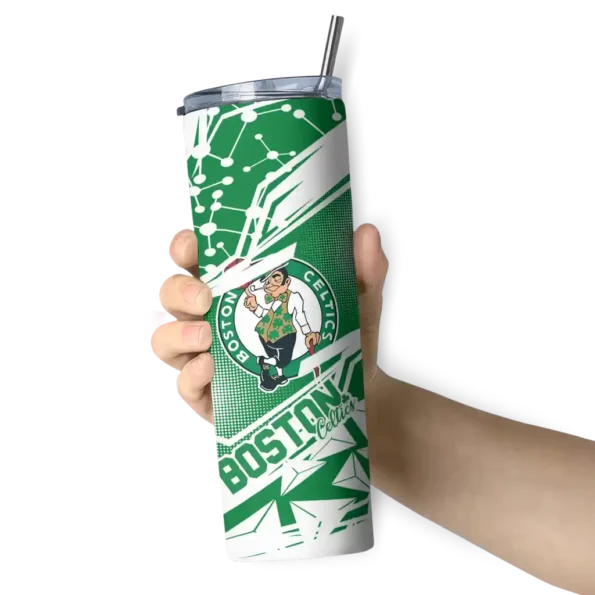 personalized boston celtics helmet clash green skinny tumbler premium grade.webp