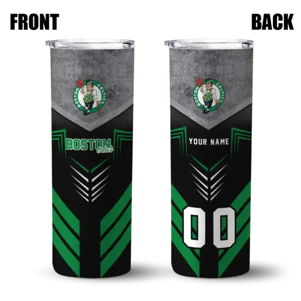 personalized boston celtics hexagon honeycomb green black skinny tumbler fashion forward.webp