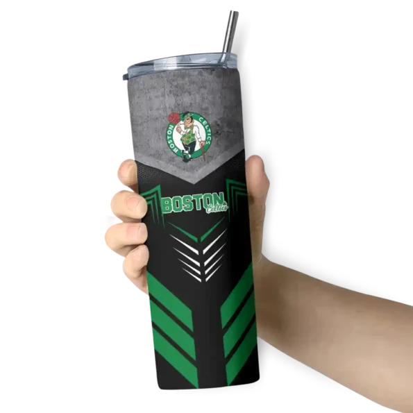 personalized boston celtics hexagon honeycomb green black skinny tumbler premium grade.webp