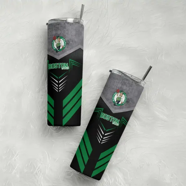 personalized boston celtics hexagon honeycomb green black skinny tumbler top rated.webp