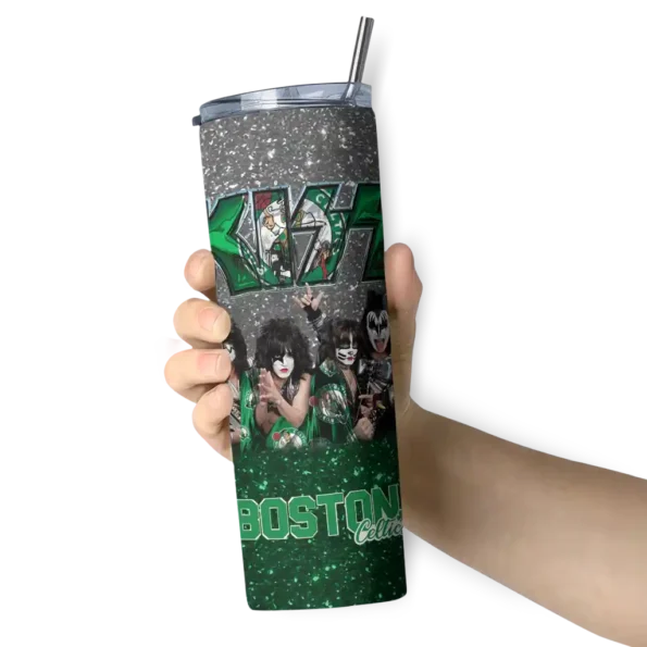 personalized boston celtics kiss band white skinny tumbler premium grade.webp