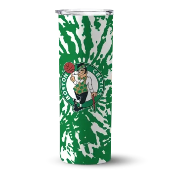 personalized boston celtics metallic grid green skinny tumbler best selling 1.webp