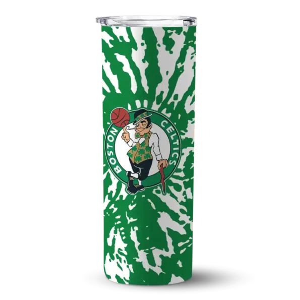 personalized boston celtics metallic grid green skinny tumbler best selling 1.webp