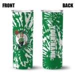 personalized boston celtics metallic grid green skinny tumbler best selling 1.webp