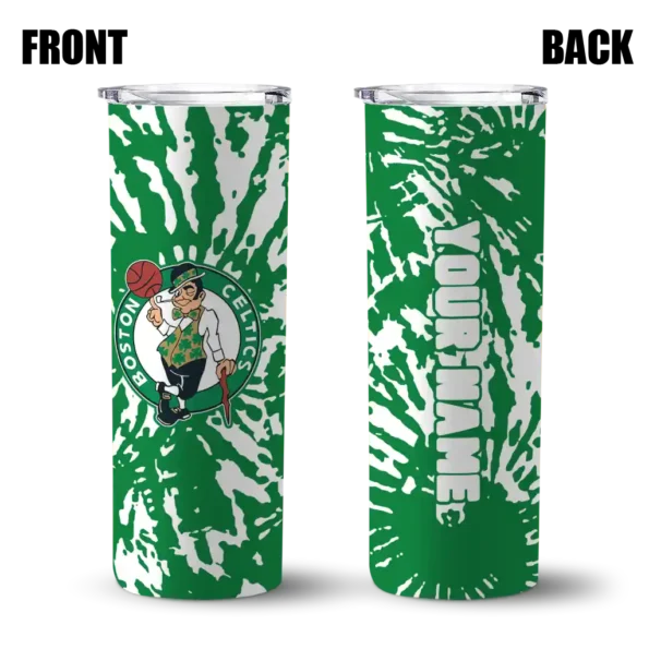 personalized boston celtics metallic grid green skinny tumbler fashion forward.webp