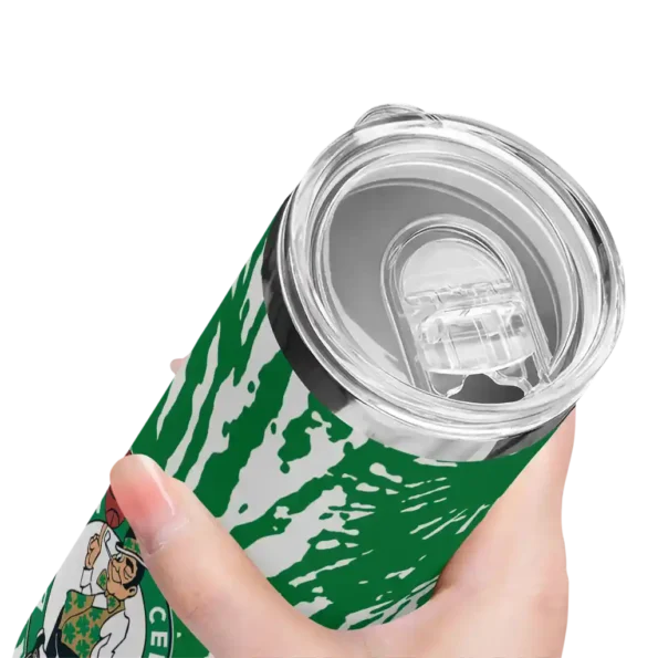 personalized boston celtics metallic grid green skinny tumbler high quality.webp