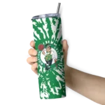 personalized boston celtics metallic grid green skinny tumbler best selling 1.webp